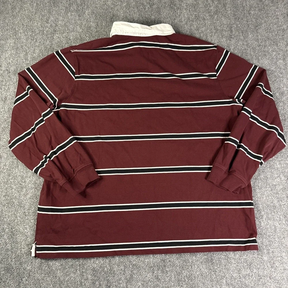 Levi's Rugby Shirt Men's XXL Burgundy Navy Stripe Relaxed Fit Long Sleeve Polo